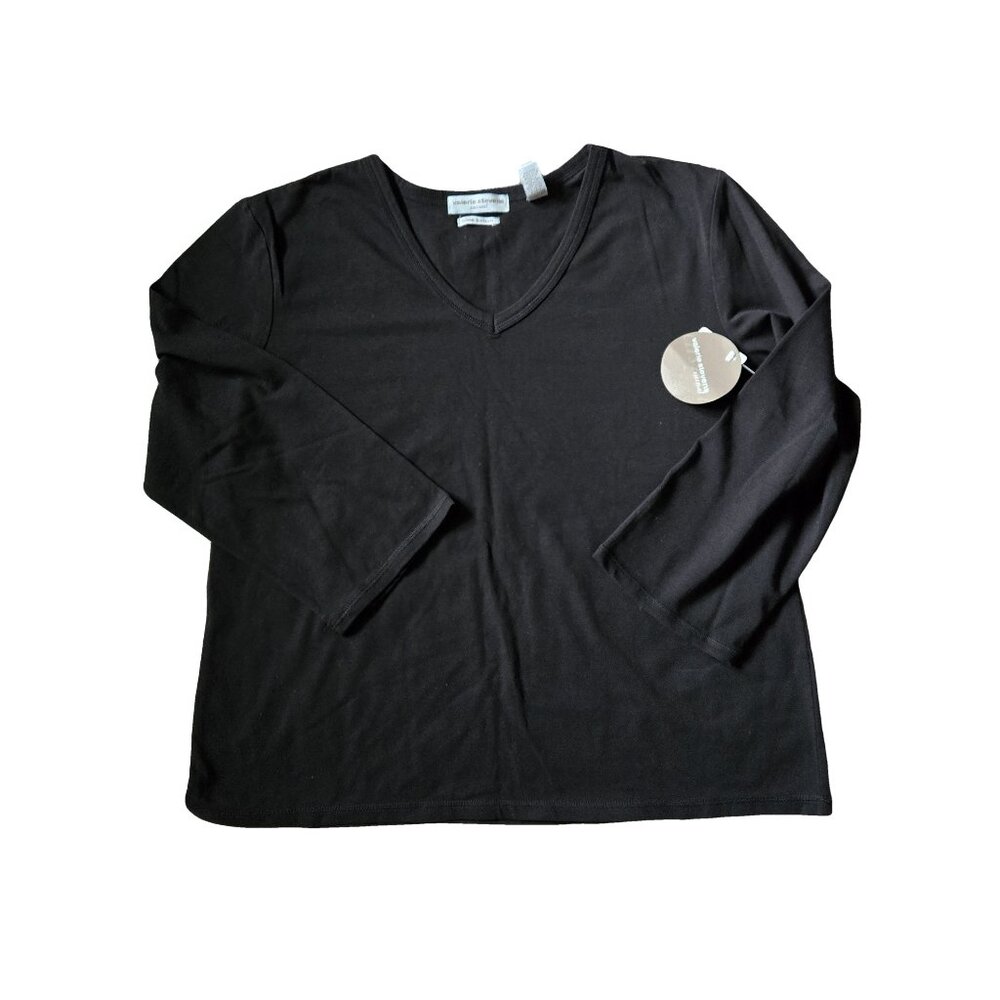 NWT VALERIE STEVENS Black V Neck Top XL